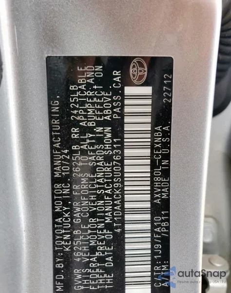 2025 Toyota Camry Xse z USA, uszkodzony, nr VIN 4T1DAACK9SU076311